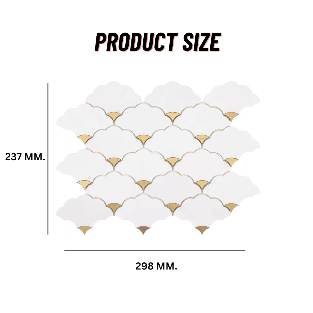 โมเสคหินอ่อน TIMELESS TILES รุ่น LUCKY CLOUD 23.7X29.8 ซม. สีขาว ตกแต่งสเตนเลสสีทอง CRYSTAL WHITE_1
